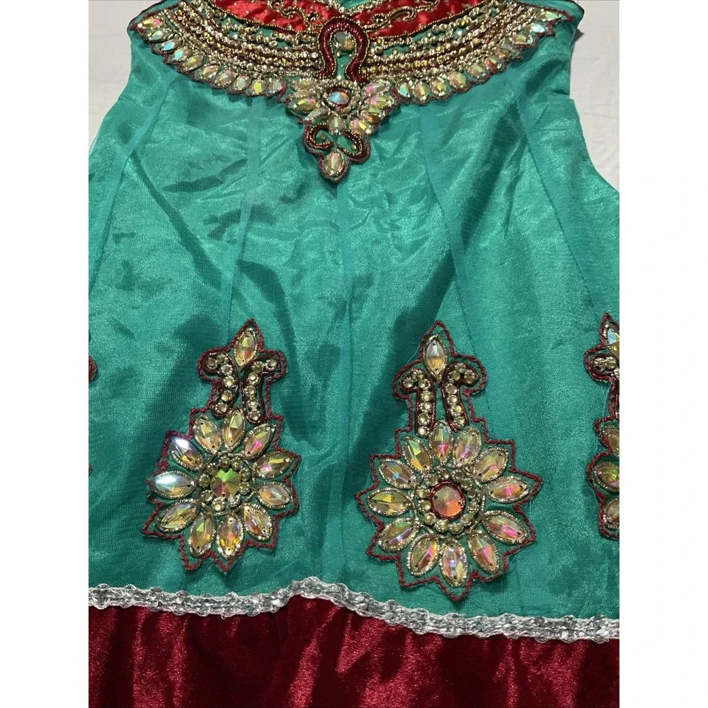 Flare Dress Girls Teal  Floral Embellished Sheer‎ Rhinestone India See Pictures